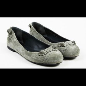 Balenciaga Green Suede Studded Brogue Flat Perone